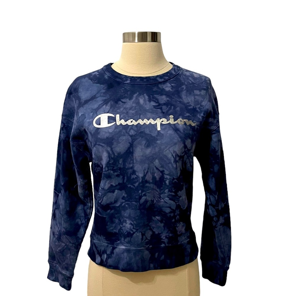 Champion Unisex Crewneck Sweater Tie-Dye Blue in Color Size Small
